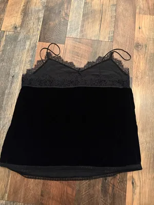AllSaints Black Velvet Lace-Trim Spaghetti Strap Cami thumbnail 4