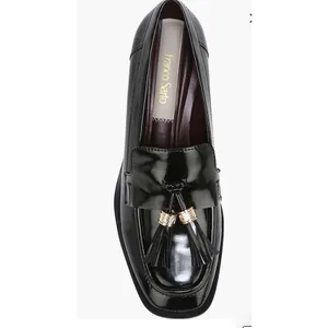 NWOB Franco Sorto Donna Block Heel Tassel Faux Patent leather Loafers Black 6M thumbnail 2