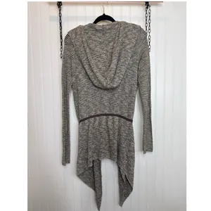 Free People For Keeps Cardigan Salt & Pepper Combo Gray Asymmetrical Hooded Sz M thumbnail 5