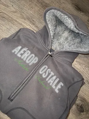 Y2K Vntge Aeropostale 87 Grey Half Zip Hoodie w/ Faux Fur Hood XL thumbnail 9