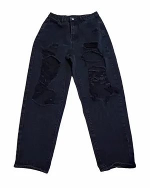 SHEIN Black Distressed Boyfriend Jeans thumbnail 1