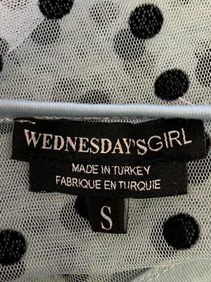 Wednesday's Girl Dress Womens Small Polka Dot Mesh Sheer Fit Flare Midi Blue thumbnail 10