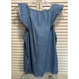 Old Navy Denim Ruffle Button Up Sleeveless Shirt Size Large Cotton Summer thumbnail 4