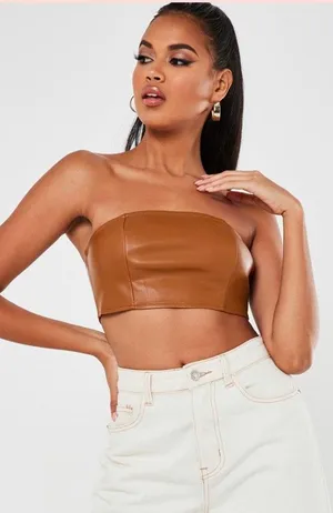 Missguided Brown Faux Leather Bandeau thumbnail 1