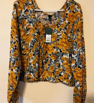 wild fable Mustard Floral Tie-Front Long Sleeve Top thumbnail 1