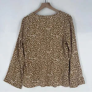 Maurices Brown & White Speckled Dot Print Flare Sleeve Tie Front V-Neck Blouse S thumbnail 10
