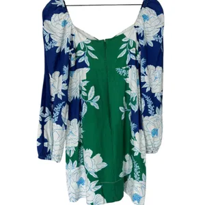 NWT Farm Rio Soft Garden Linen-Blend Floral‎ Mini Dress Blue Green White XXS thumbnail 3