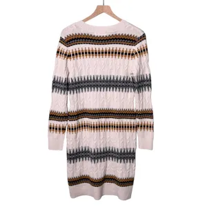 NWT Lucky Brand Fair Isle Nordic Stripe Button Front Sweater Dress Cream Large thumbnail 2