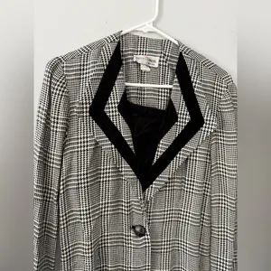 VTG Patty O’Neil Plaid Houndstooth Longline Coat Black White Pattern Size M 6 thumbnail 4