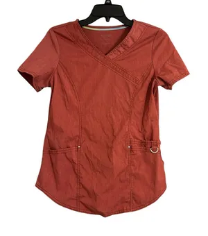Womens Scrubstar Ultimate V-neck 3 Pockets Short Sleeve Scrub Top Burgundy Xs thumbnail 1