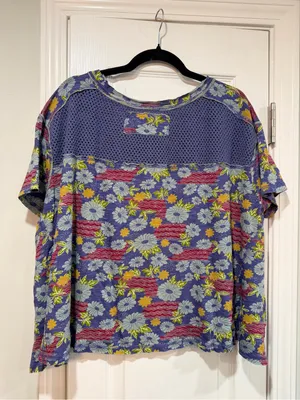 NWOT We The Free Size S Floral Crochet Panel Boho Top Cotton Short Sleeve Flowy thumbnail 8