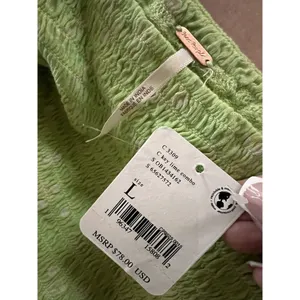 Free People Marigold Smocked Crop Top Key‎ Lime Green SS Size Large NWT thumbnail 6