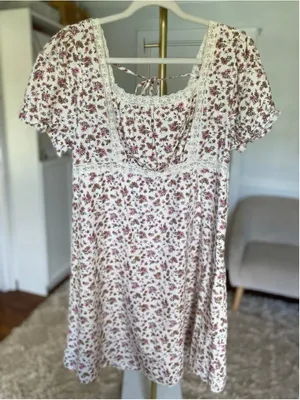 Celebrity‎ Pink Floral Mini Dress Coquette Milkmaid Babydoll Cottagecore XL Boho thumbnail 2