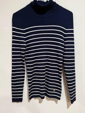 Ralph Lauren Men's Sweater in Navy and Cream Stripes thumbnail 1