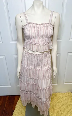 Red Dress Boutique Lavender Stripe Two Piece Smocked Set w/ Tiered Ruffle Skirt thumbnail 8