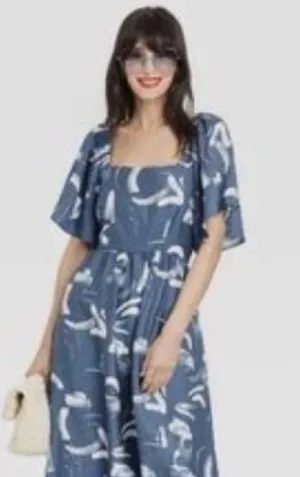 A new day dress woman’s Blue White abstract Back out Tie maxi Dress Size XL thumbnail 6