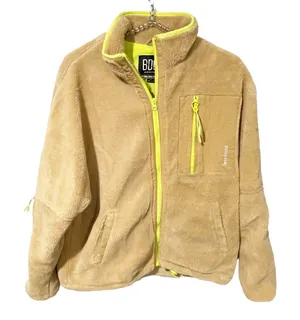 Urban Outfitters BDG Small Tan‎ Neon Trim Teddy Bear Sherpa Full Zip Jacket thumbnail 1