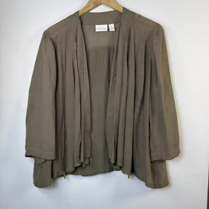 Chico's Women's 3/4 sleeve Open Front Jacket zipper accents flowy bohemian thumbnail 2
