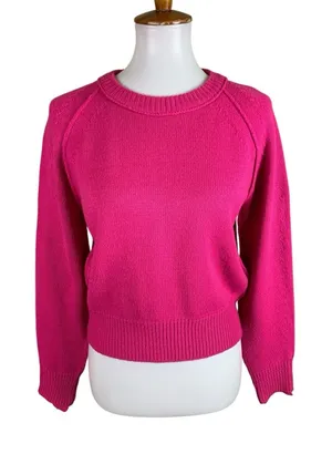 Anthropologie Current Air Hot Pink Knit Sweater Pullover Balloon‎ Sleeve Medium thumbnail 1