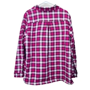 LL Bean Pink Plaid‎ Fleece Lined Flannel Shirt Jacket Shacket Size LARGE thumbnail 5