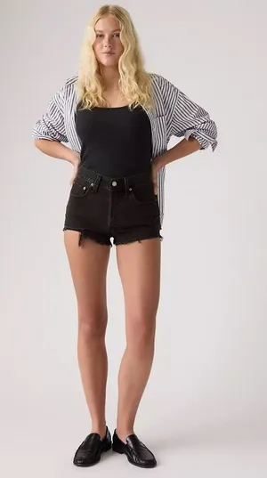 Levi’s 501 Original Fit Black Cut Off Micro Denim Jean Shorts Women’s Size 30 thumbnail 1