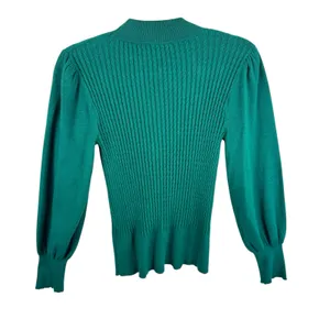 Adrianna Papell‎ Green Cable Knit Lightweight Crew Neck Sweater Button Detail M thumbnail 2