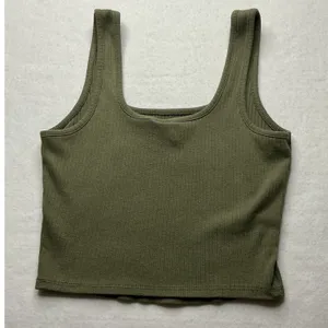 Tilly's Olive Green Ribbed Knit Crop Tank Top Womens Medium thumbnail 2