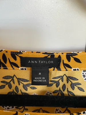 Ann Taylor Floral Border Print Peplum Blouse Mustard White Women Size Medium thumbnail 4