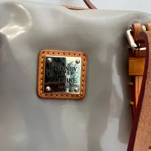 Dooney & Bourke Patent Leather Barrel Satchel in Taupe/Putty gray Vachetta Trim thumbnail 4