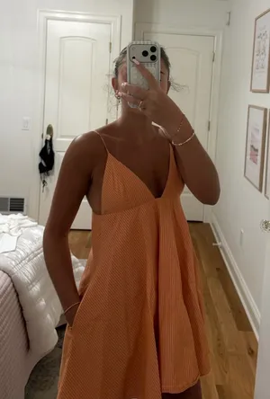 Zara orange and white striped dress thumbnail 1