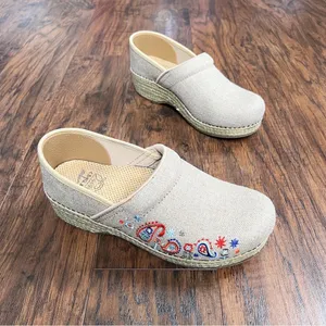 Dansko • Jute Pro clogs vegan Linen Embroidered Natural burlap platform slip on thumbnail 1