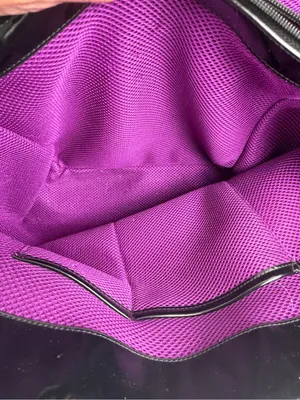 Abbi Artsy Floral‎ Print Satin Shoulder Tote Bag Blue Purple Patent Trim Large thumbnail 5
