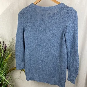 J Crew Blue Long Sleeve Woven Knit Crewneck Sweater NEW S thumbnail 3