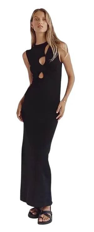 Dissh Monique Black Knit Midi Dress Cutout Summer Cocktail Party Evening thumbnail 1