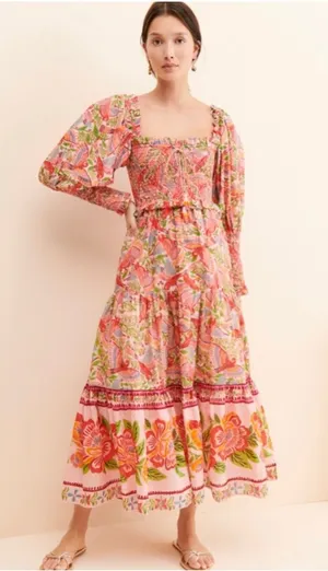 FARM Rio Macaw Smocked Midi Dress- size Large thumbnail 1