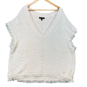 Banana Republic Ivory Diamond Knit Fringe Sweater Vest Organic‎ Cotton XL/XXL thumbnail 2