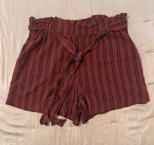 Charlotte Russe Maroon and Navy Striped High-Waist Shorts thumbnail 1