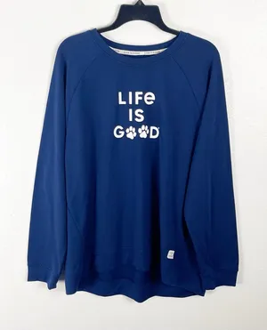 LIFE IS GOOD Blue Long Sleeves Dog Paw Print Sleep Sweatshirt, Size XL thumbnail 1