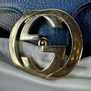Gucci GG Interlocking Navy Leather Satchel with Gold Chain Made in Italy thumbnail 13