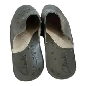 Clarks Women Olive Green Leather Slip On Mules Thick Stitched Clogs Wedges 9M thumbnail 4