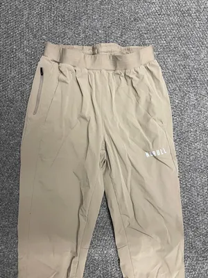 NOBULL Tan Womens tapered leg pants pull on nylon size Medium drawstring thumbnail 2