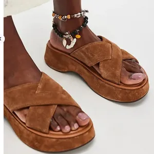 NWOT Free People Asbury Flatform Sandals in Cognac Suede thumbnail 2