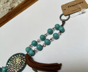 Rustic Style Turquoise Color Beads / Rhinestone / Brown Tassel NWT Bracelet thumbnail 6