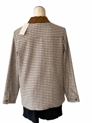 Joie Houndstooth Pea Coat with Brown Contrast Collar Wool Blend Small thumbnail 4