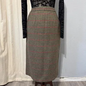 Vintage Luxury Lana Lee‎ Plaid Wool Blend Midi Skirt Sz XS Fringed Hem High Rise thumbnail 8