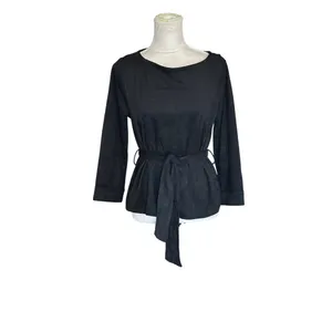 Banana Republic Black Belted Suede Top Womens M Office Fall Staple Work Attire thumbnail 3