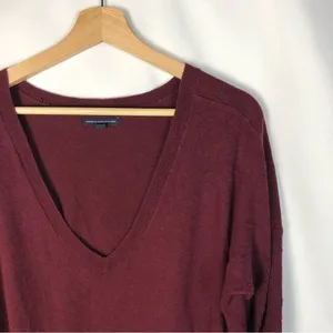 American Eagle AEO‎ Burgundy Red V-Neck Pullover Sweater L thumbnail 3
