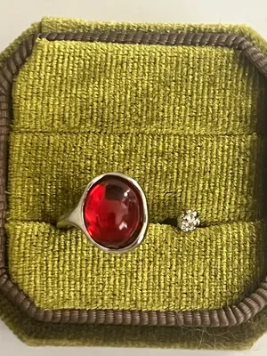 Cat Eye Design Gorgeous Red Gemstone Stainless Steel Silver Open Band Size 6 thumbnail 1