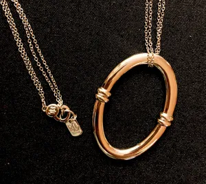 Lauren Ralph Lauren light gold tone LONG double chain necklace with pendant thumbnail 1