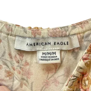 American Eagle Floral Eyelet Ruffle Wide Leg‎ Jumpsuit Cream Orange 70s inspired Rufflecore Med thumbnail 2